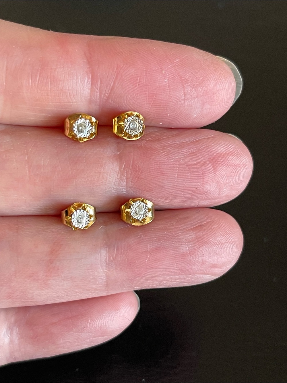 2 Vintage Nikolas gold plated Genuine Diamond Stud Earrings.